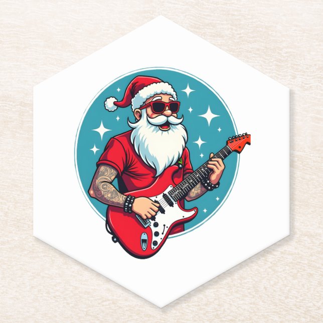 Christmas guitarist  Rockmusic Christmas Untersetzer (Vorderseite)