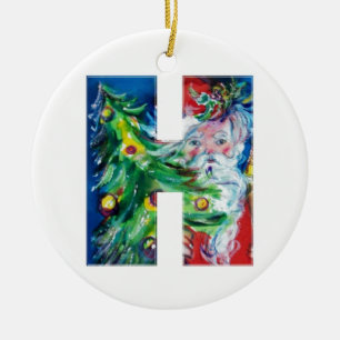 CHRISTMAS H LETTER / SANTA MIT CHRISTMAS TREM KERAMIKORNAMENT