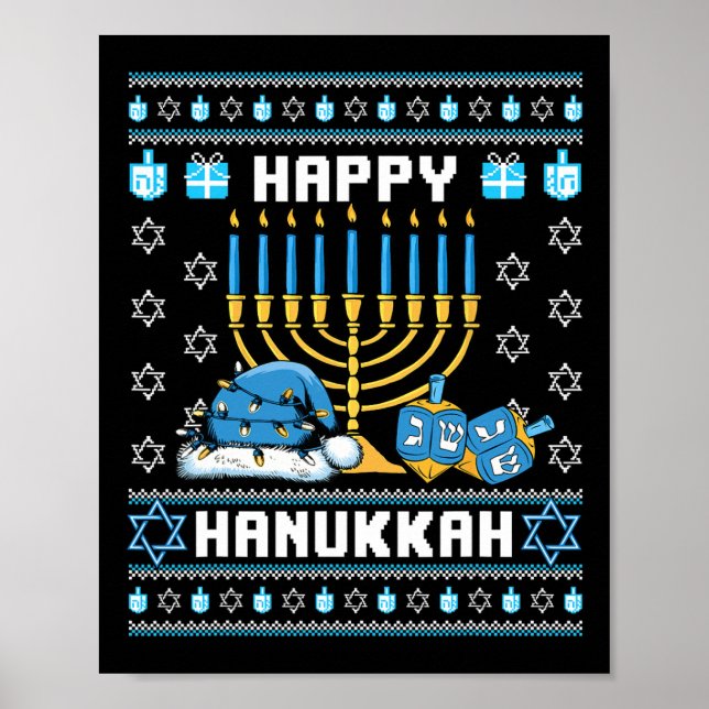 Christmas Hanukkah Ugly Pajama Weihnachtsmannmütze Poster (Vorne)