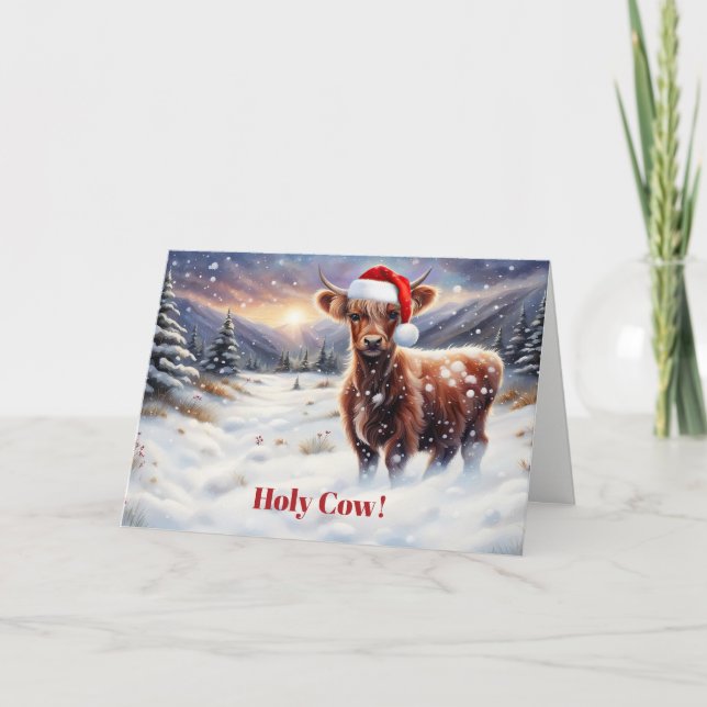 Christmas Happy Holidays Cute Highland Cow  Karte (Vorderseite)