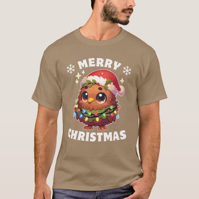 Christmas Hat Christmas Fairy Lights Kiwi Freunde T-Shirt (Vorderseite)
