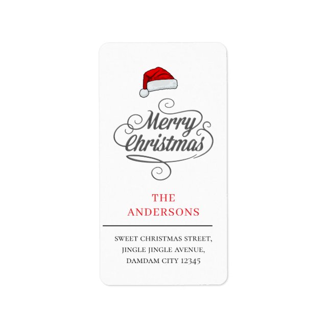 Christmas Hat Elegant Simple Return Address Adressaufkleber (Vorne)