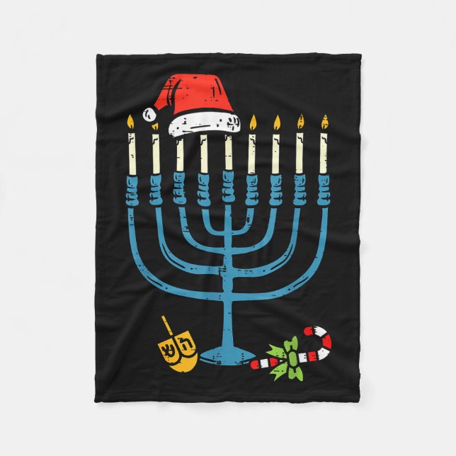 Christmas Hat Menorah Jew Hanukkah Chanukah Men Wo Fleecedecke (Vorderseite)