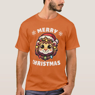 Christmas Hat Weihnachts Fairy Lights Löwe Mädchen T-Shirt