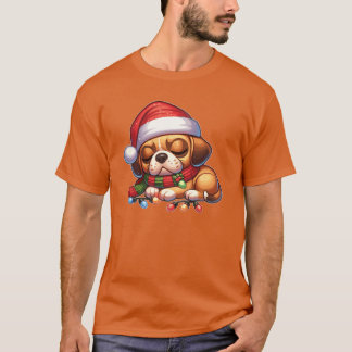 Christmas Hat Weihnachts Fairy Lights Puggle Junge T-Shirt
