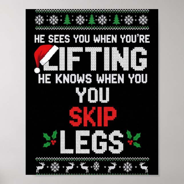 Christmas He Sees You When You're Lifting He Knows Poster (Vorne)