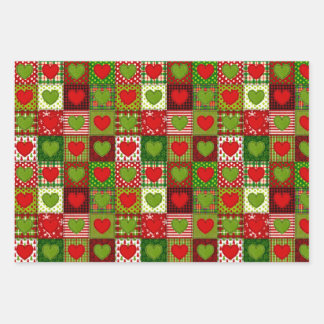 Christmas Hearts Patchwork-Quilt-Wrappingsbögen Geschenkpapier Set