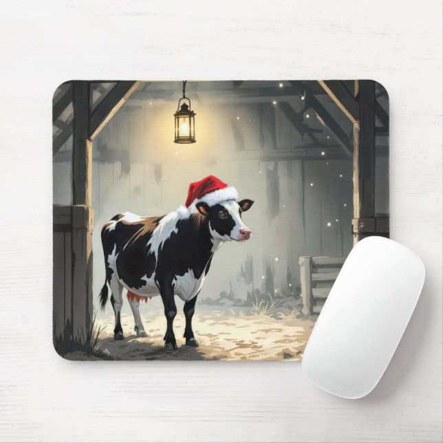Christmas Hereford Cow In Barn Doorway Mousepad (Mit Mouse)