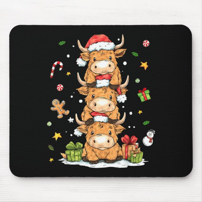 Christmas Highland Cow Cute Heifer Cow Santa Hat M Mousepad (Vorne)