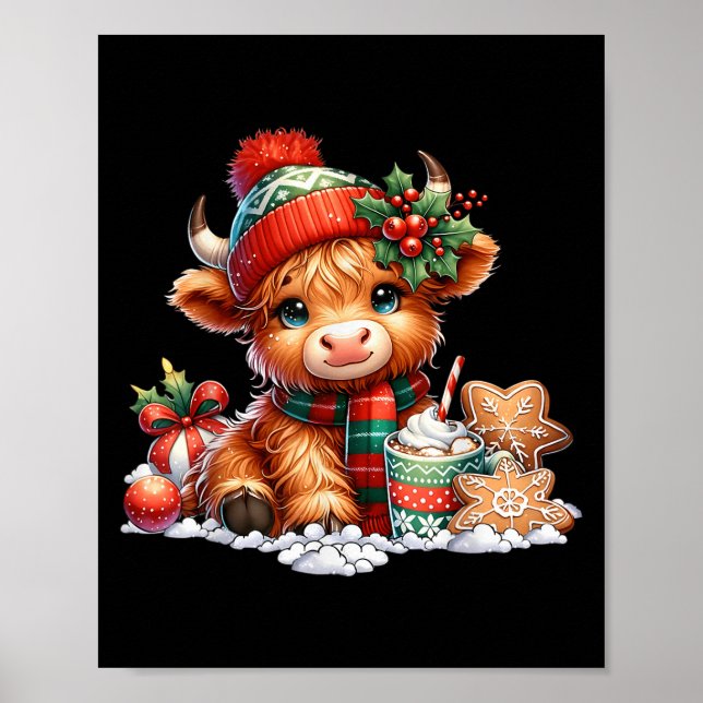 Christmas Highland Cow Cute Heifer Cow Santa Hat M Poster (Vorne)