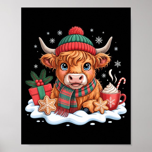 Christmas Highland Cow Cute Heifer Cow Santa Hat M Poster (Vorne)
