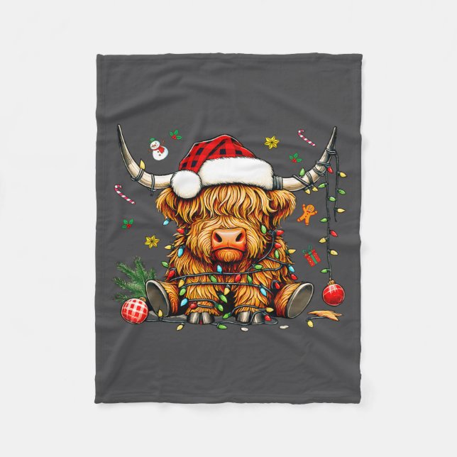 Christmas Highland Cow Xmas Santa Hat Wooly Farm A Fleecedecke (Vorderseite)
