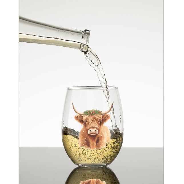 Christmas Highland Miniature Cow Animal Weinglas Ohne Stiel (Christmas greenery highland cow wine glass gift)