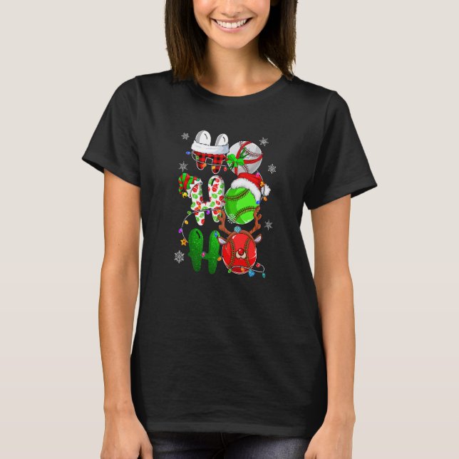 Christmas Ho Ho Ho Baseball  Santa Reindeer Elf Xm T-Shirt (Vorderseite)