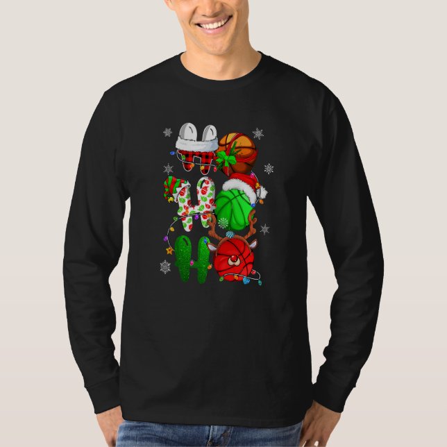Christmas Ho Ho Ho Basketball  Santa Reindeer Elf  T-Shirt (Vorderseite)