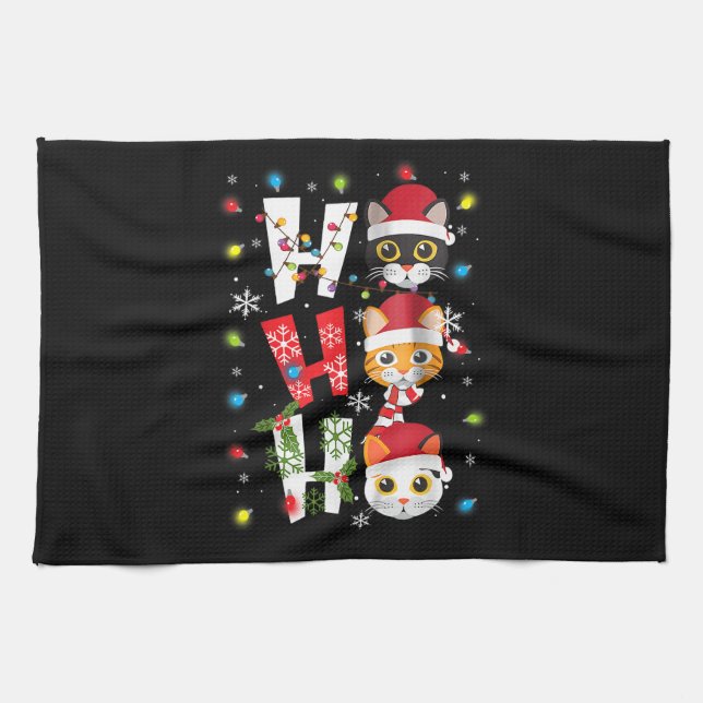 Christmas Ho Ho Ho Cat Lovers Lights Pajamas Funny Geschirrtuch (Horizontal)