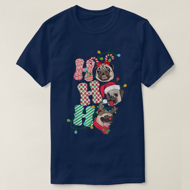 Christmas Ho Ho Ho Mops Dog Lover Funny Happy Holi T-Shirt (Design vorne)