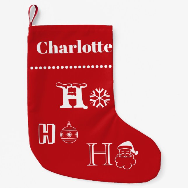 Christmas Ho Ho Ho Red custom name date cute Kleiner Weihnachtsstrumpf (Vorderseite)