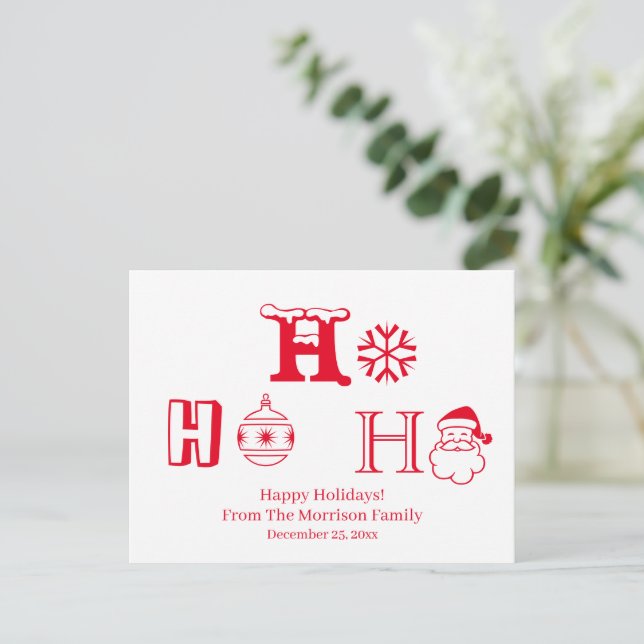 Christmas Ho Ho Ho Red custom name date cute Postkarte (Stehend Vorderseite)