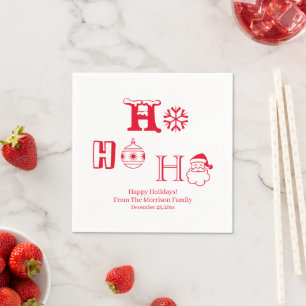 Christmas Ho Ho Ho Red custom name date cute Serviette