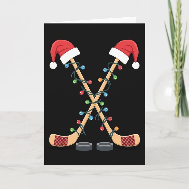 Christmas Hockey Santa Sticks Karte (Vorderseite)