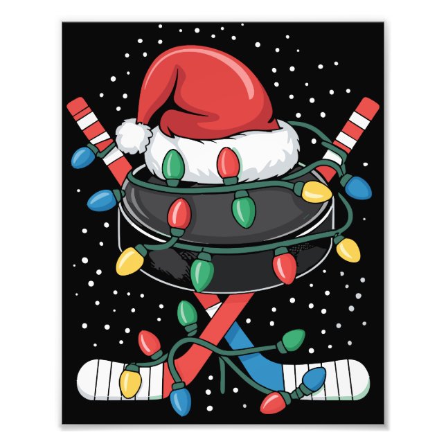 Christmas Hockey Xmas Santa Sports Hat Ball  Fotodruck (Vorne)