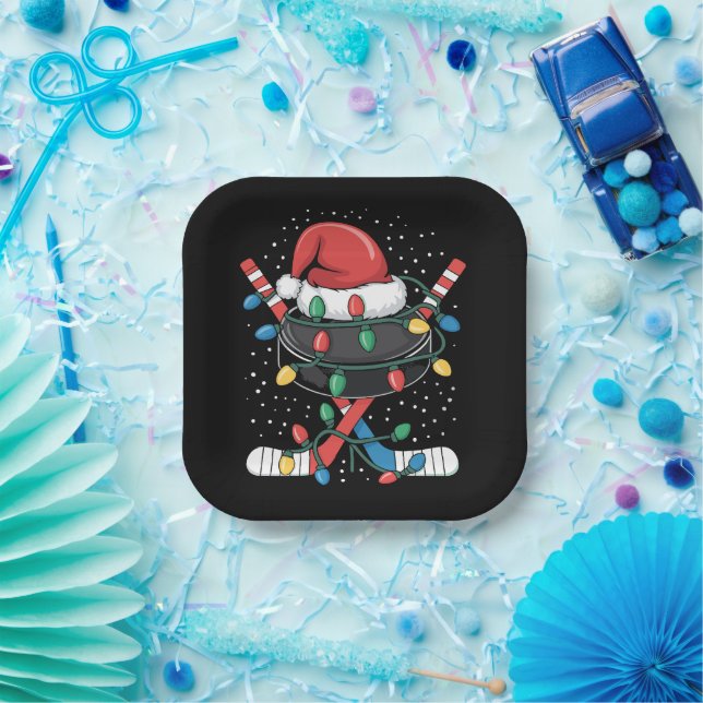 Christmas Hockey Xmas Santa Sports Hat Ball  Pappteller (Party)
