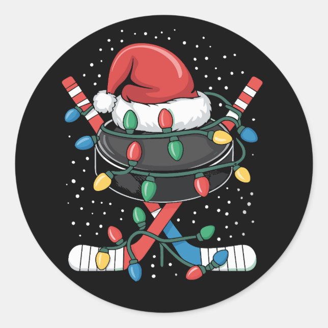Christmas Hockey Xmas Santa Sports Hat Ball  Runder Aufkleber (Vorderseite)
