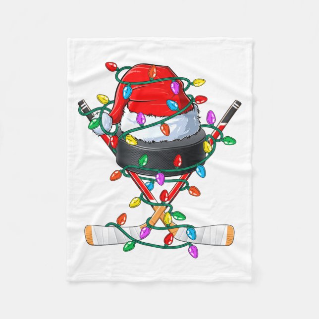 Christmas Hockey Xmas Santa Srts Hat Ball Kids B  Fleecedecke (Vorderseite)