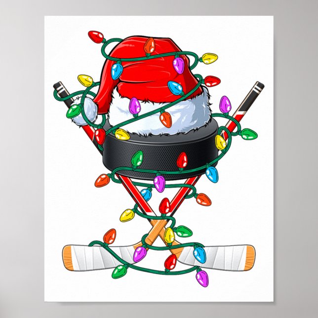 Christmas Hockey Xmas Santa Srts Hat Ball Kids B  Poster (Vorne)