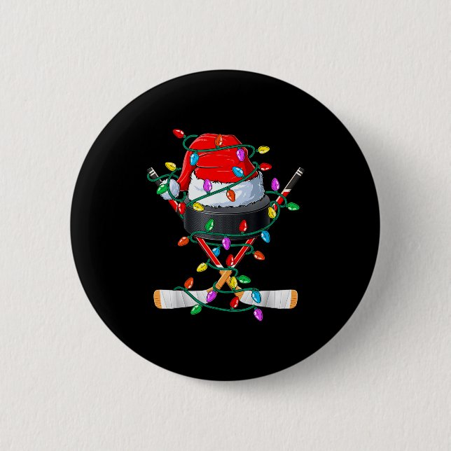 Christmas Hockey Xmas Santa Srts Hat Ball Kids Boy Button (Vorderseite)