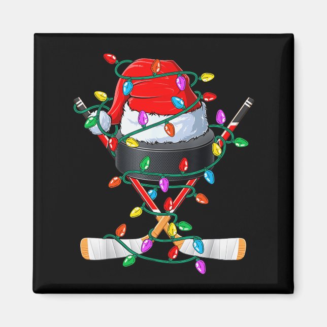 Christmas Hockey Xmas Santa Srts Hat Ball Kids Boy Magnet (Vorne)
