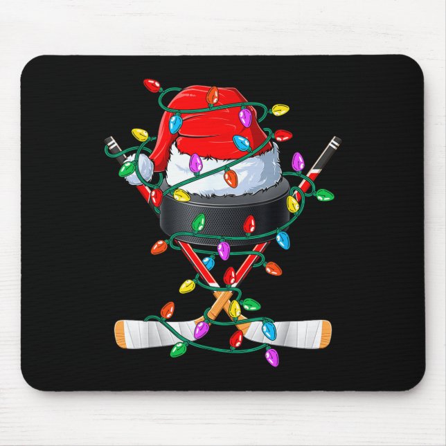 Christmas Hockey Xmas Santa Srts Hat Ball Kids Boy Mousepad (Vorne)