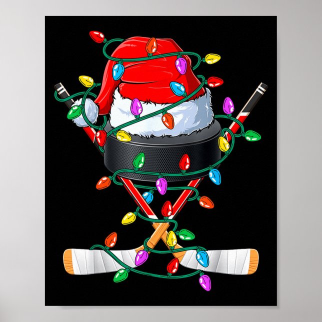 Christmas Hockey Xmas Santa Srts Hat Ball Kids Boy Poster (Vorne)