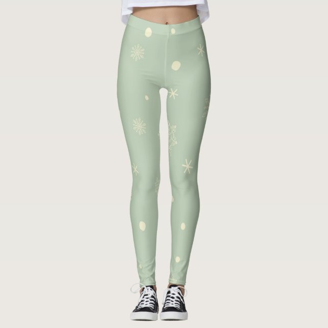 Christmas Holiday Aesthetic Snowflake Moss Green Leggings (Vorderseite)