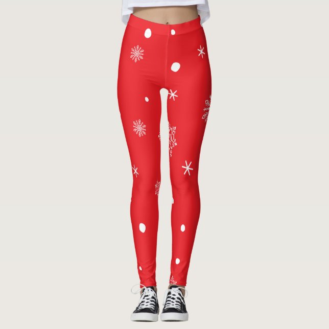 Christmas Holiday Aesthetic Snowflake Red Leggings (Vorderseite)