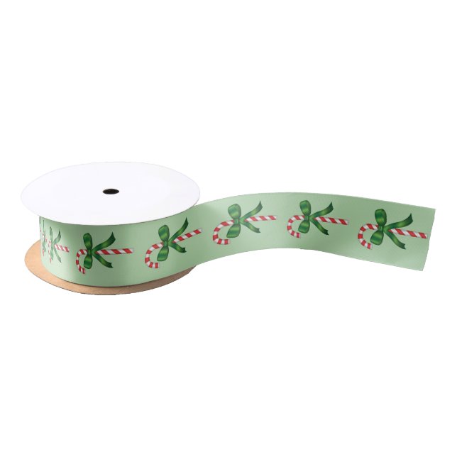 Christmas Holiday Candy Cane with Green Bow  Satinband (Spule)