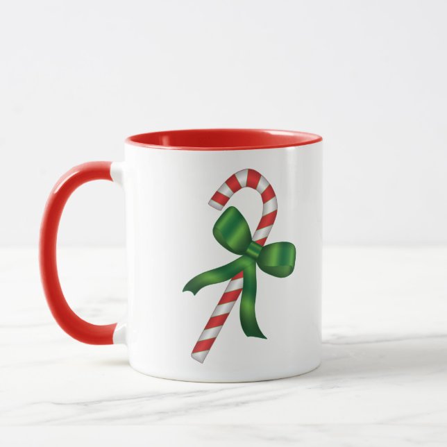 Christmas Holiday Candy Cane with Green Bow  Tasse (Links)