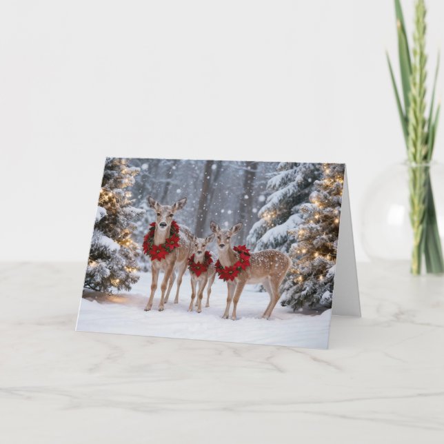 Christmas Holiday Cute Deer Family with Wreaths  Karte (Vorderseite)