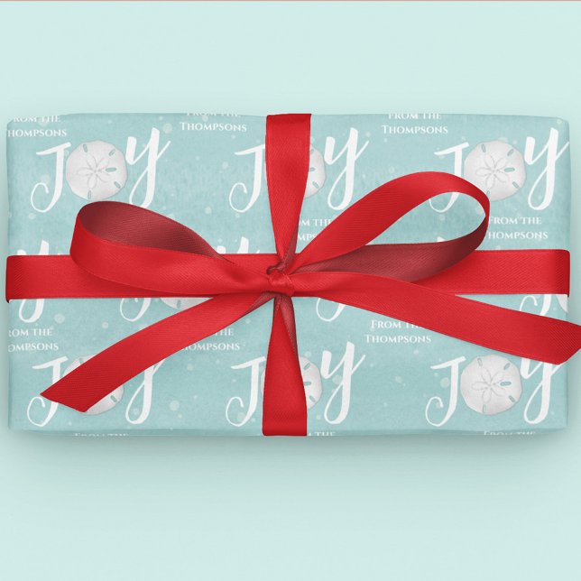 Christmas Holiday Elegant Beach Turquoise Coastal Geschenkpapier (Christmas Holiday Joy typography wrapping paper. )