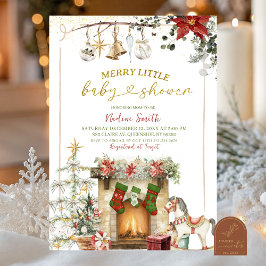 Christmas Holiday Fireplace Baby Shower Einladung