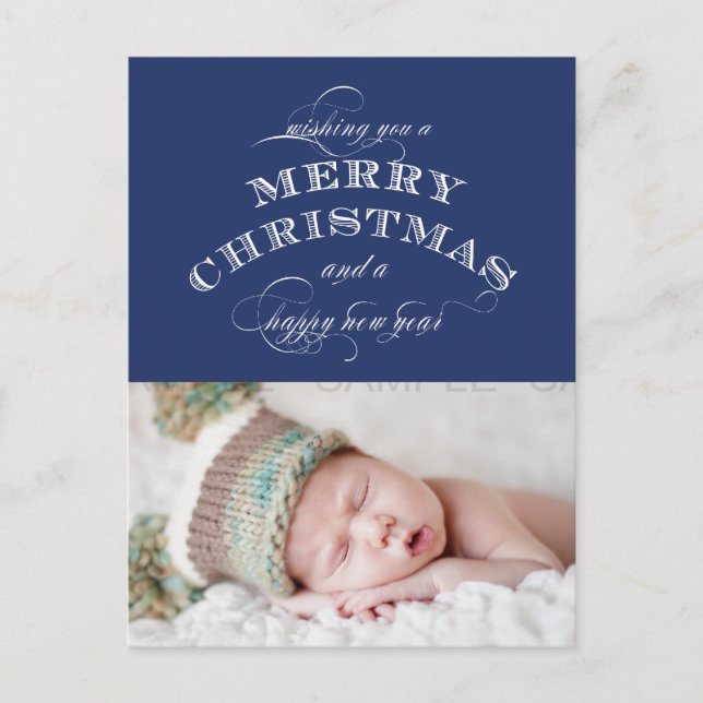 CHRISTMAS HOLIDAY FOTO POSTCARD BLUE FEIERTAGSPOSTKARTE (Vorderseite)