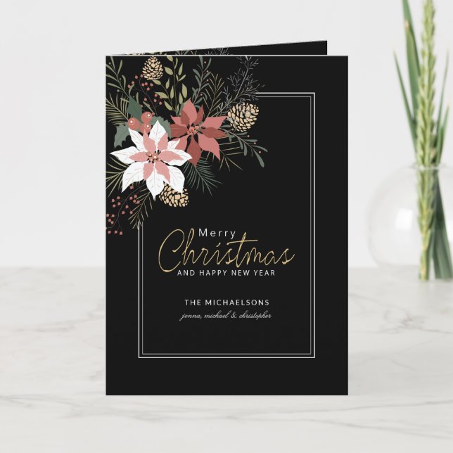 CHRISTMAS HOLIDAY FOTO | Rosa Poinsettias Feiertagskarte (Vorderseite)