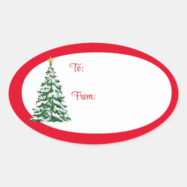 Christmas Holiday Gift Tag Stickers-Tree Ovaler Aufkleber (Vorderseite)