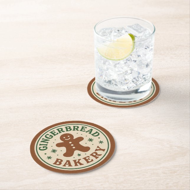 Christmas Holiday Gingerbread Bakery Runder Pappuntersetzer (Vor Ort)