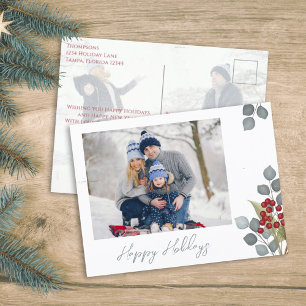 Christmas Holiday Holly Berries Greenery 2 Photo Feiertagspostkarte
