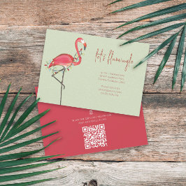 Christmas Holiday Lights Pink Flamingo QR Code Map Einladung