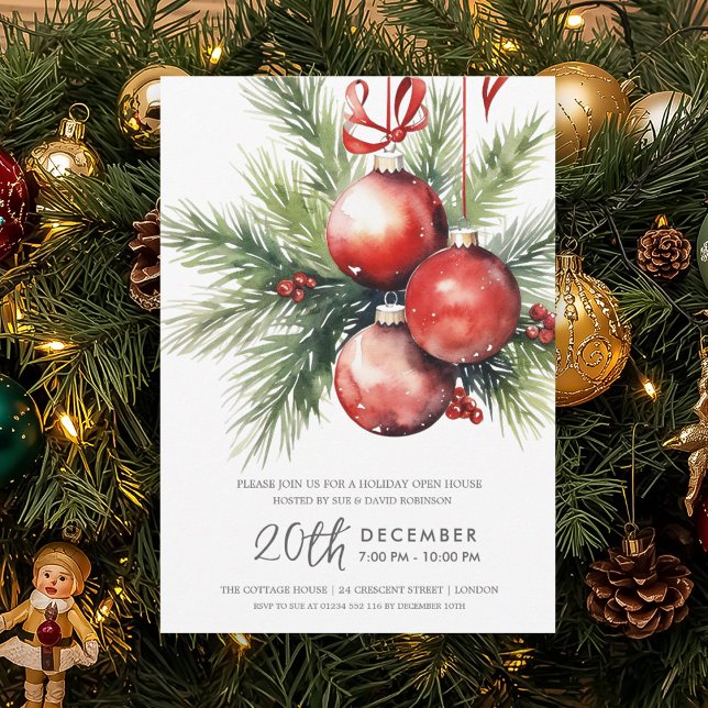 Christmas Holiday Open House Hand Painted Baubles  Einladung (Christmas Holiday Open House Hand Painted Baubles Invitation)