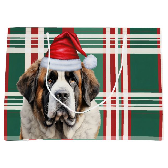 Christmas Holiday Plaid Saint Bernard Dog Lover Große Geschenktüte (Vorderseite)