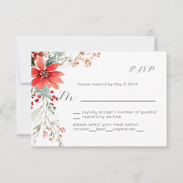 Christmas Holiday Poinsettia floral Wedding RSVP Karte (Vorderseite)